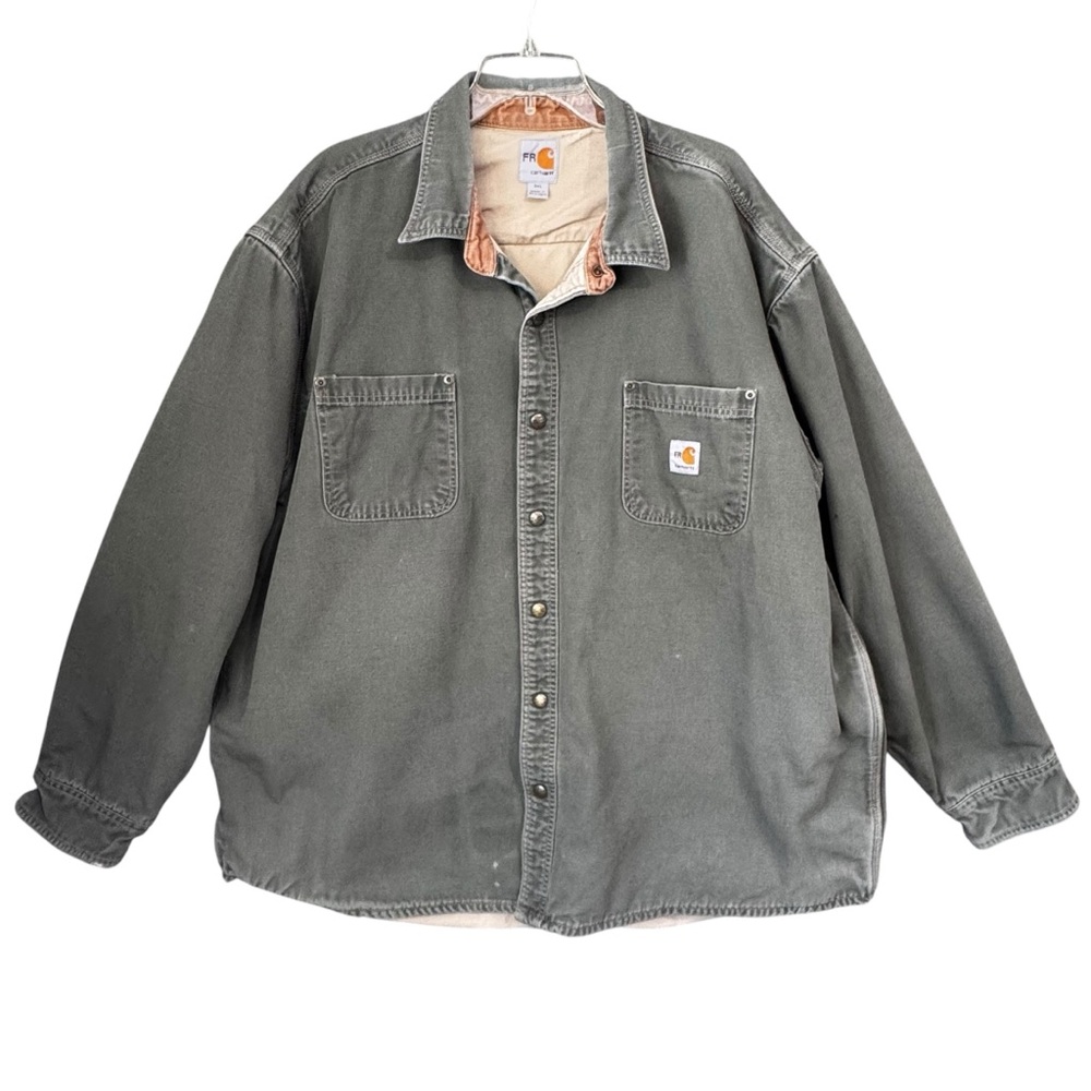 Carhartt Rigby Flame Resistant Distressed Snap Front Shirt Jacket Green Sz 3XL